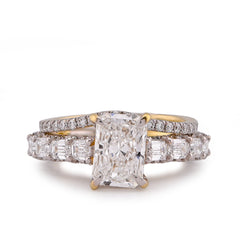 14k Yellow Gold 4.75CTW Radiant Solitaire Centre Emerald Side Lab Diamond Women Ring with Band 5.8gm