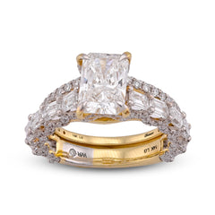 14k Yellow Gold 4.75CTW Radiant Solitaire Centre Emerald Side Lab Diamond Women Ring with Band 5.8gm