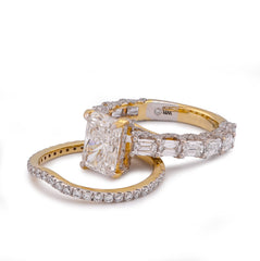 14k Yellow Gold 4.75CTW Radiant Solitaire Centre Emerald Side Lab Diamond Women Ring with Band 5.8gm