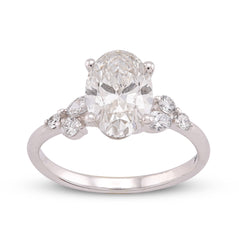 14k White Gold 2.25CTW Oval Solitaire Centre Marquise/Round Side Lab Diamond Women Ring 2.7gm