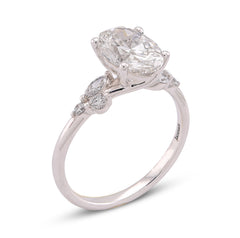 14k White Gold 2.25CTW Oval Solitaire Centre Marquise/Round Side Lab Diamond Women Ring 2.7gm
