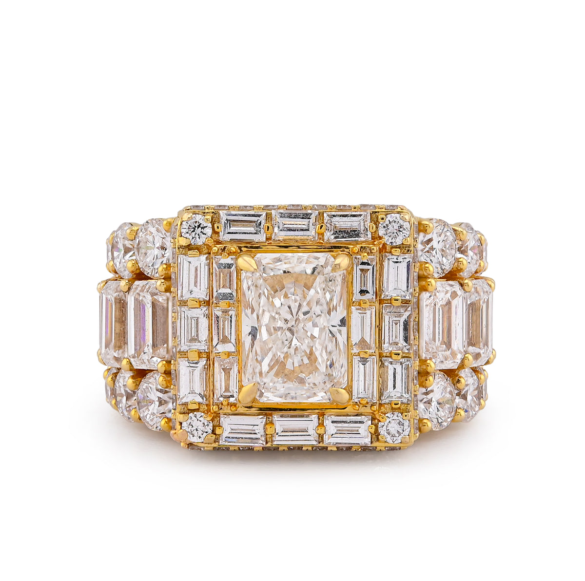 10k Yellow Gold 15CTW Radiant Centre Radiant/Round Lab Diamond Mens Pinky Ring 22.6gm