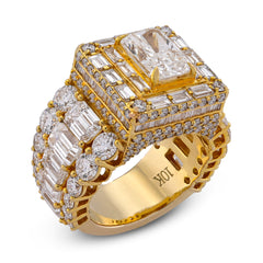 10k Yellow Gold 15CTW Radiant Centre Radiant/Round Lab Diamond Mens Pinky Ring 22.6gm