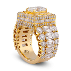 10k Yellow Gold 15CTW Radiant Centre Radiant/Round Lab Diamond Mens Pinky Ring 22.6gm