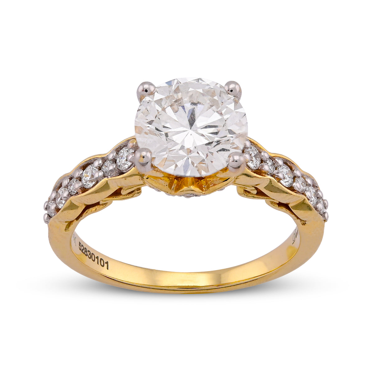 14k Yellow Gold 2.28CTW Centre Round Solitaire Lab Diamond Women Ring 4.9gm