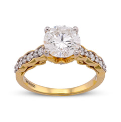 14k Yellow Gold 2.28CTW Centre Round Solitaire Lab Diamond Women Ring 4.9gm