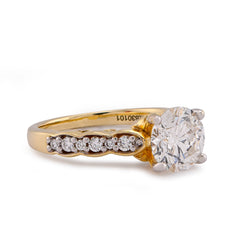 14k Yellow Gold 2.28CTW Centre Round Solitaire Lab Diamond Women Ring 4.9gm
