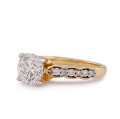 14k Yellow Gold 2.28CTW Centre Round Solitaire Lab Diamond Women Ring 4.9gm