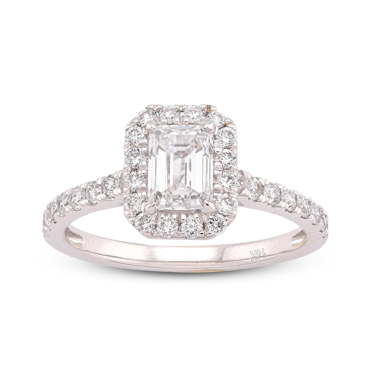 14k White Gold Halo Centre Emerald 1.35CTW Lab Diamond Women Ring 2.9gm