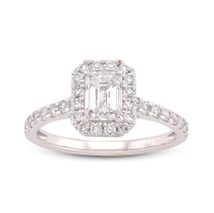 14k White Gold Halo Centre Emerald 1.35CTW Lab Diamond Women Ring 2.9gm