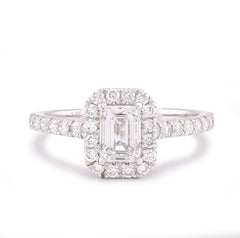 14k White Gold Halo Centre Emerald 1.35CTW Lab Diamond Women Ring 2.9gm
