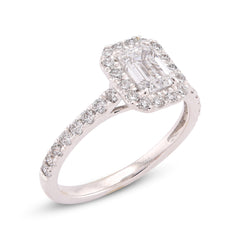14k White Gold Halo Centre Emerald 1.35CTW Lab Diamond Women Ring 2.9gm