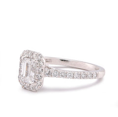 14k White Gold Halo Centre Emerald 1.35CTW Lab Diamond Women Ring 2.9gm
