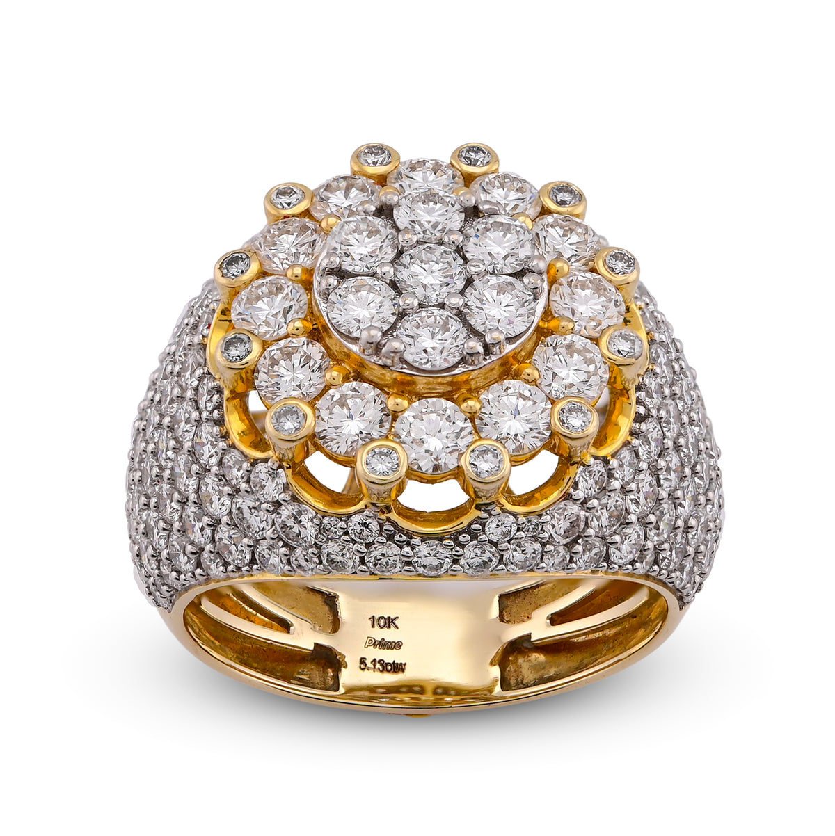 10k Yellow Gold 4CTW FLower Cluster Centre Halo Side Iced Lab Diamond Men Pinky Ring 10.2gm