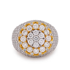 10k Yellow Gold 4CTW FLower Cluster Centre Halo Side Iced Lab Diamond Men Pinky Ring 10.2gm