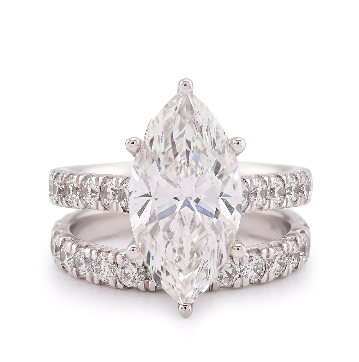 14k White Gold 6CTW Centre Marquise Solitaire Lab Diamond Women Ring 7.9gm