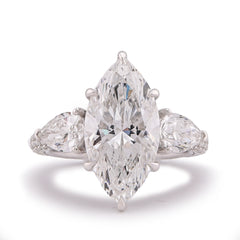 14k White Gold 7.48CTW Marquise Centre Solitaire Pear Side Flower Shape Lab Diamond Women ring 7gm
