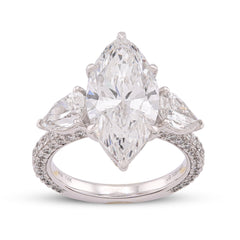 14k White Gold 7.48CTW Marquise Centre Solitaire Pear Side Flower Shape Lab Diamond Women ring 7gm