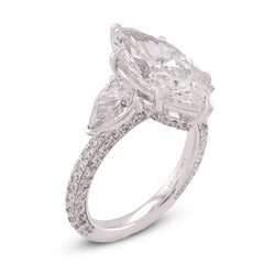 14k White Gold 7.48CTW Marquise Centre Solitaire Pear Side Flower Shape Lab Diamond Women ring 7gm