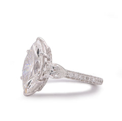 14k White Gold 7.48CTW Marquise Centre Solitaire Pear Side Flower Shape Lab Diamond Women ring 7gm