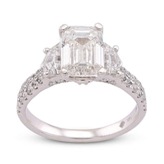 14k White Gold 3.25CTW Emerald Solitaire Radiant/Round Side Lab Diamond Women Ring 4.4gm