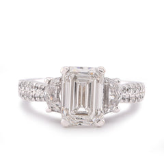 14k White Gold 3.25CTW Emerald Solitaire Radiant/Round Side Lab Diamond Women Ring 4.4gm