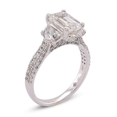 14k White Gold 3.25CTW Emerald Solitaire Radiant/Round Side Lab Diamond Women Ring 4.4gm