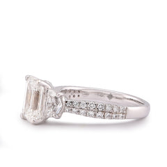 14k White Gold 3.25CTW Emerald Solitaire Radiant/Round Side Lab Diamond Women Ring 4.4gm