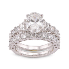 14k White Gold 5.36CTW Radiant Side Oval Solitaire Centre Lab Diamond Women Ring with Band 7.1gm