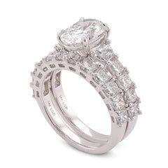 14k White Gold 5.36CTW Radiant Side Oval Solitaire Centre Lab Diamond Women Ring with Band 7.1gm