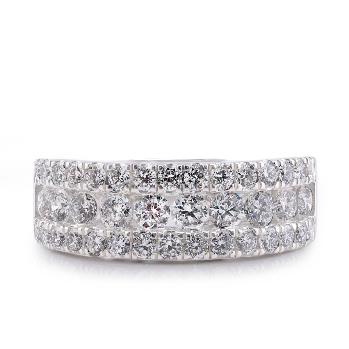 10k White Gold 2.02CTW 3-Row Round Lab Diamond Men Band 4.4gm