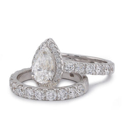 14k White Gold Pear Centre Solitaire Halo 4.35CTW Lab Diamond Women Ring with Band 9.9gm