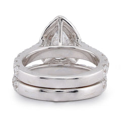 14k White Gold Pear Centre Solitaire Halo 4.35CTW Lab Diamond Women Ring with Band 9.9gm