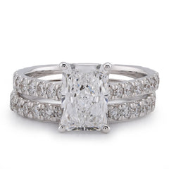 14k White Gold Centre Radiant Solitaire Round 3.30CTW Lab Diamond Women Ring with Band 5.9gm