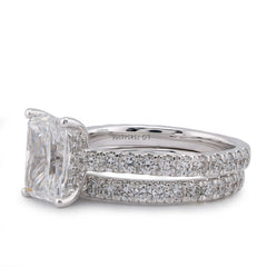 14k White Gold Centre Radiant Solitaire Round 3.30CTW Lab Diamond Women Ring with Band 5.9gm
