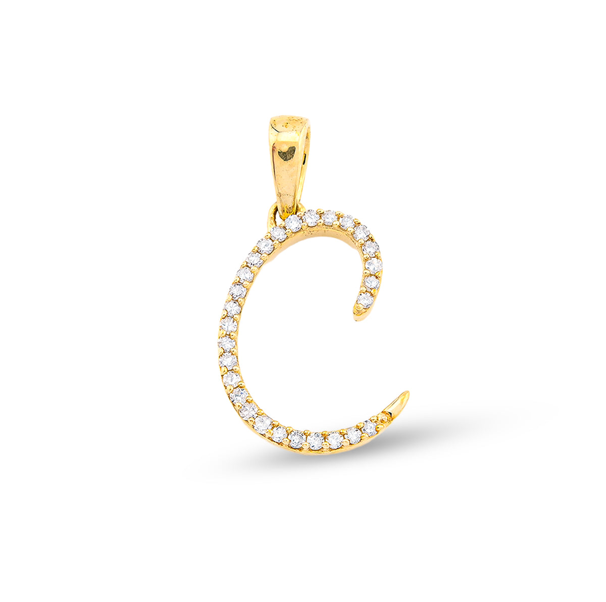 10k Yellow Gold 0.7g 0.11CTW Natural Diamond Initial "C" Alphabet Pendant Charm