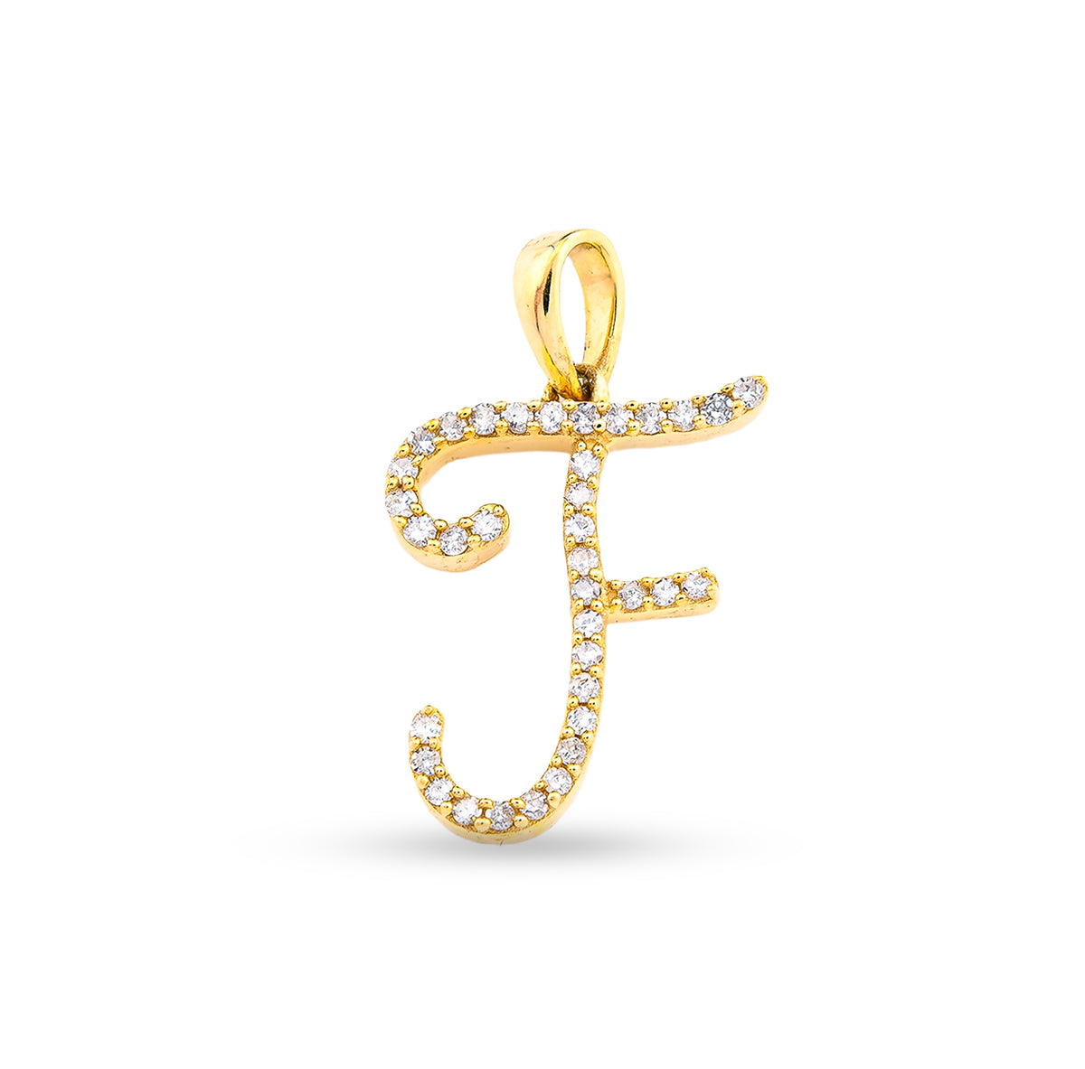 10k Yellow Gold 0.9g 0.16CTW Natural Diamond Initial "F" Alphabet Pendant Charm