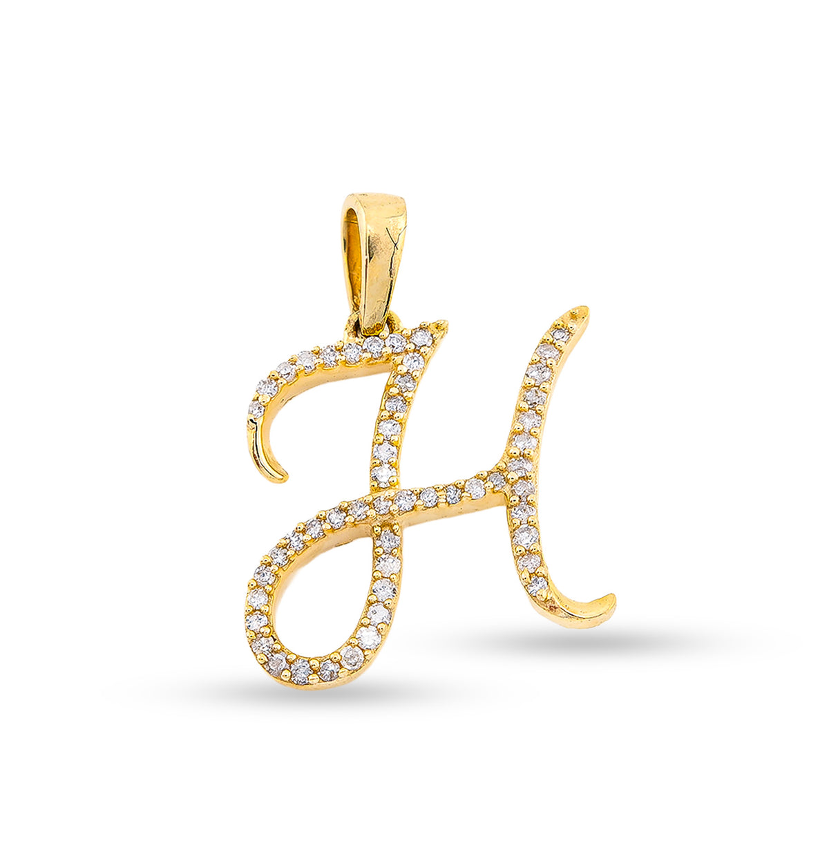10k Yellow Gold 1g 0.16CTW Natural Diamond Initial "H" Letter Pendant Charm