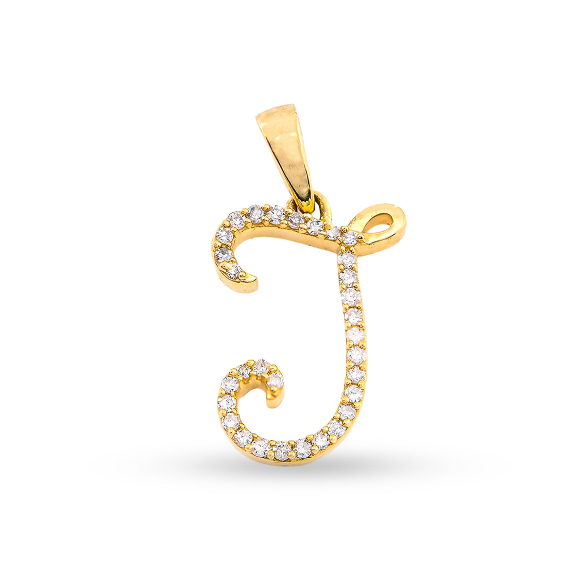 10k Yellow Gold 0.8g 0.12CTW Natural Diamond Initial "J" Alphabet Pendant Charm