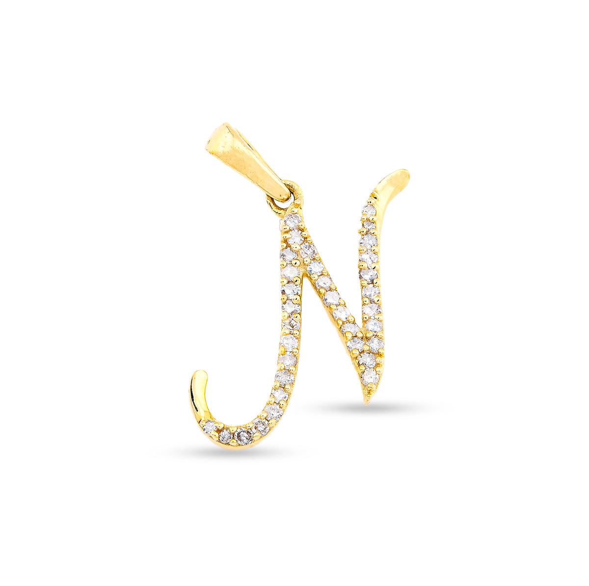 10k Yellow Gold 0.8g 0.14CTW Natural Diamond Initial "N" Letter Pendant Charm