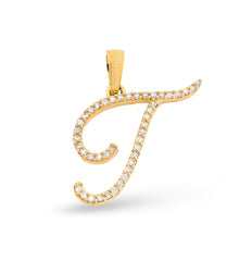 Fine 10k Yellow Gold 1g 0.15CTW Natural Diamond Initial "T" Letter Pendant Charm