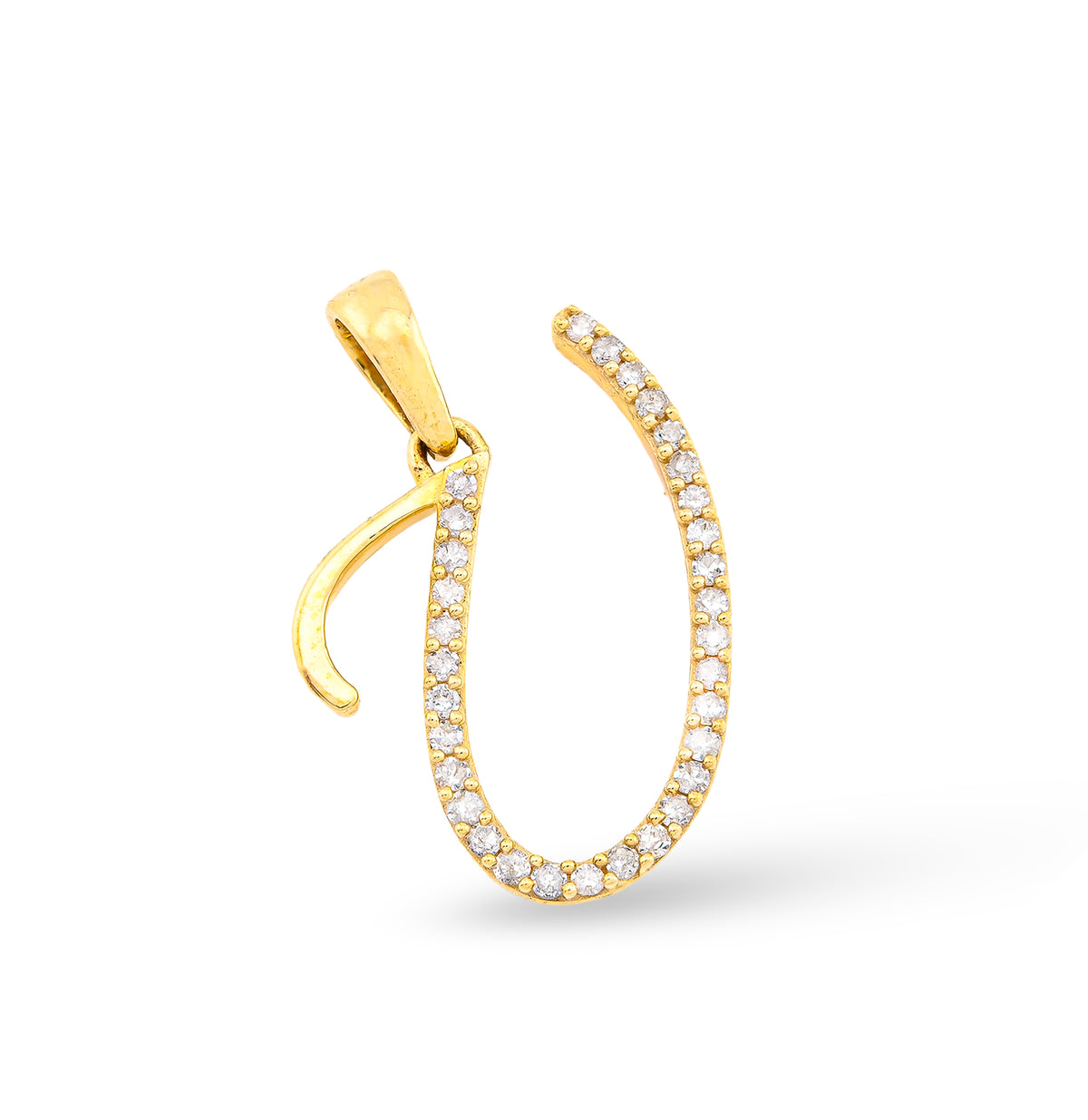 10k Yellow Gold 0.8g 0.14CTW Natural Diamond Initial "U" Alphabet Pendant Charm