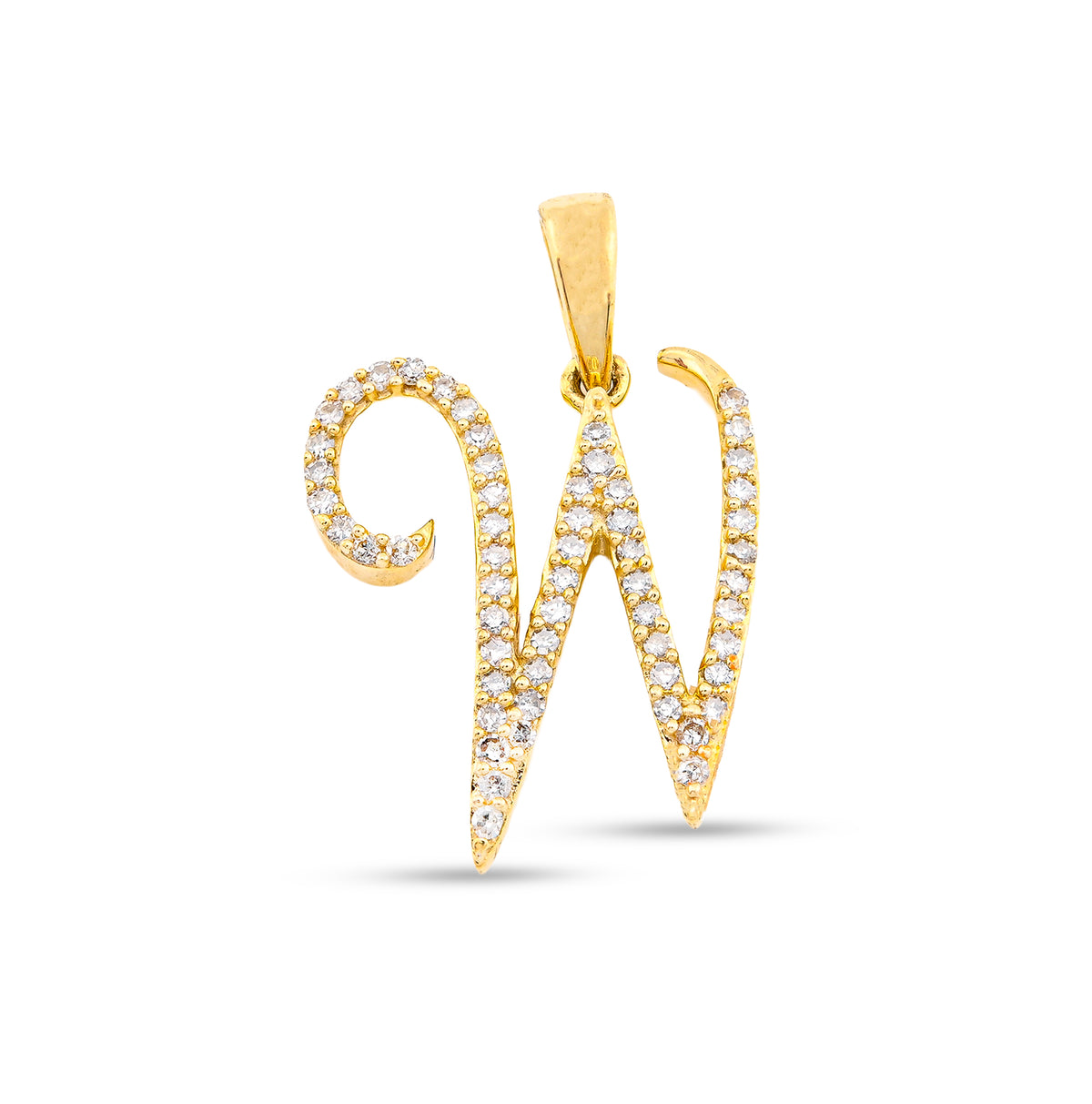 10k Yellow Gold 1.4g 0.16CTW Natural Diamond Initial "W" Alphabet Pendant Charm