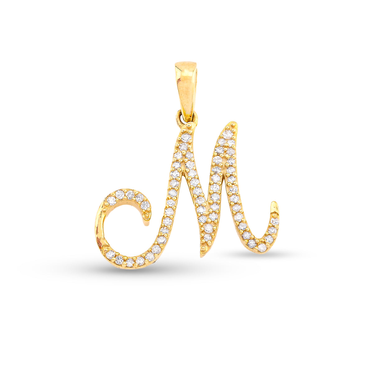 10k Yellow Gold 1.3g 0.17CTW Natural Diamond Initial "M" Alphabet Pendant Charm