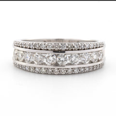 MEN'S THREE ROW ROUND DIAMOND BAND - 10KT WHITE GOLD & 1.41 CTW