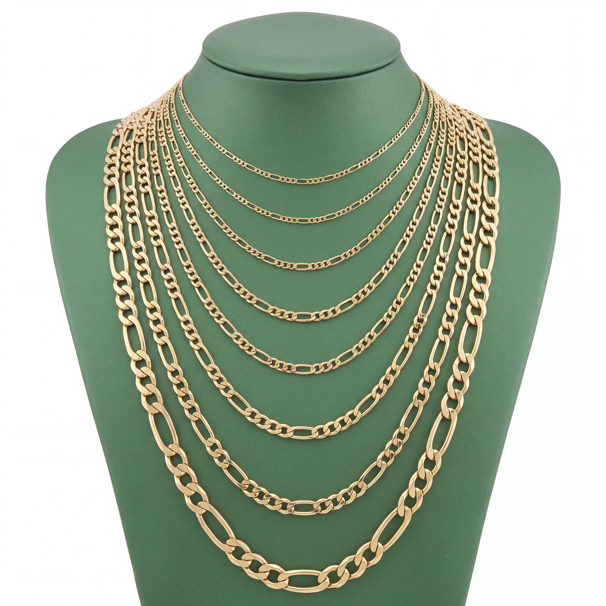 10k Yellow Gold Hollow Figaro Chain 2MM to 10.6MM Necklaces All Lengths Available 14" to 30"
