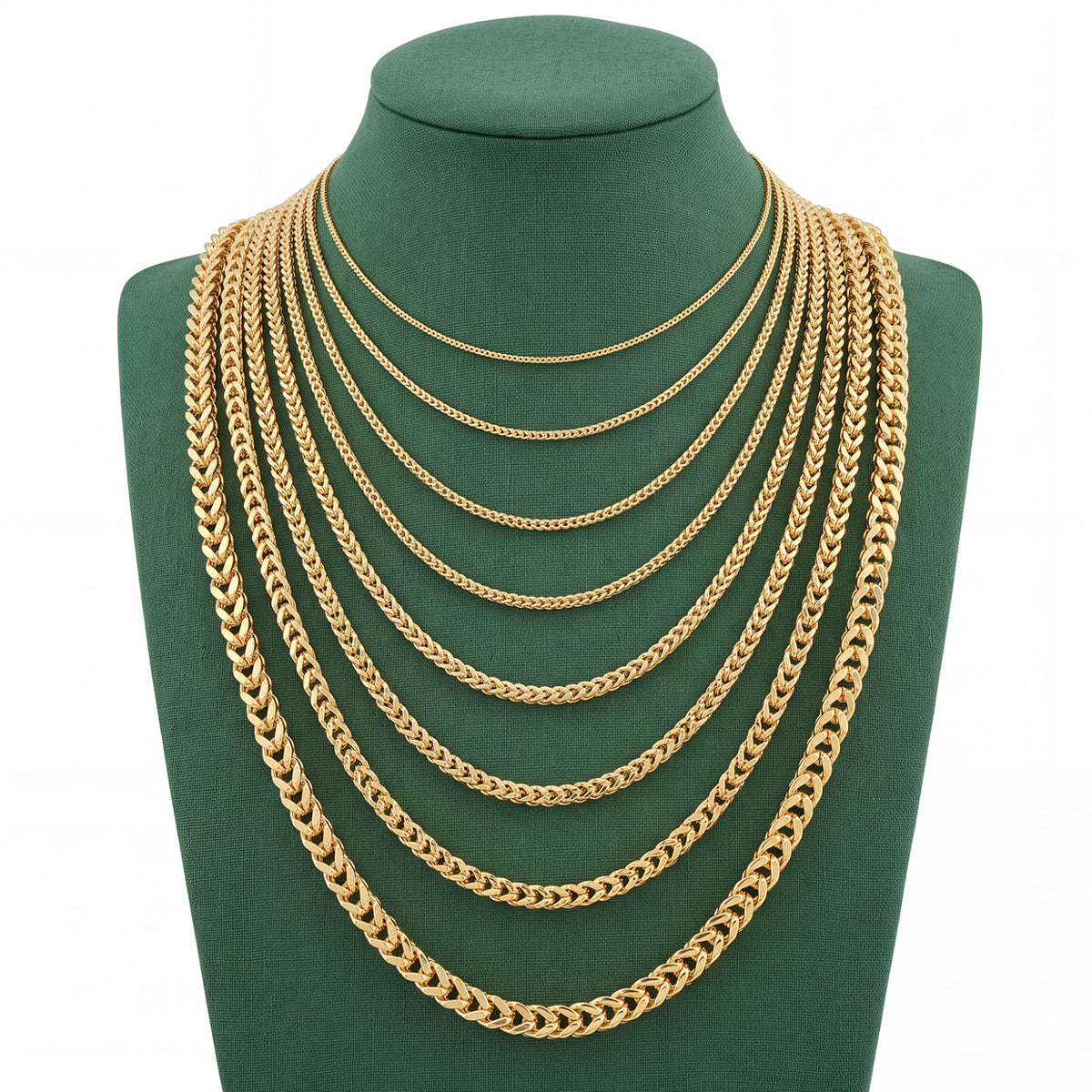 10k Yellow Gold Solid Franco 1.4gms to 37.4gms Chain 0.75MM to 3MM Necklace 14" to 30"