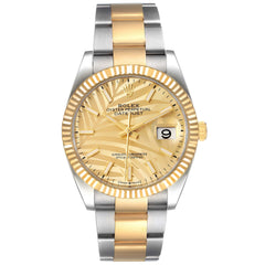 Rolex Datejust 36mm 2 Tone 18k Yellow Gold & Stainless Steel Champagne Dial Fluted Bezel Oyster Watch 126233