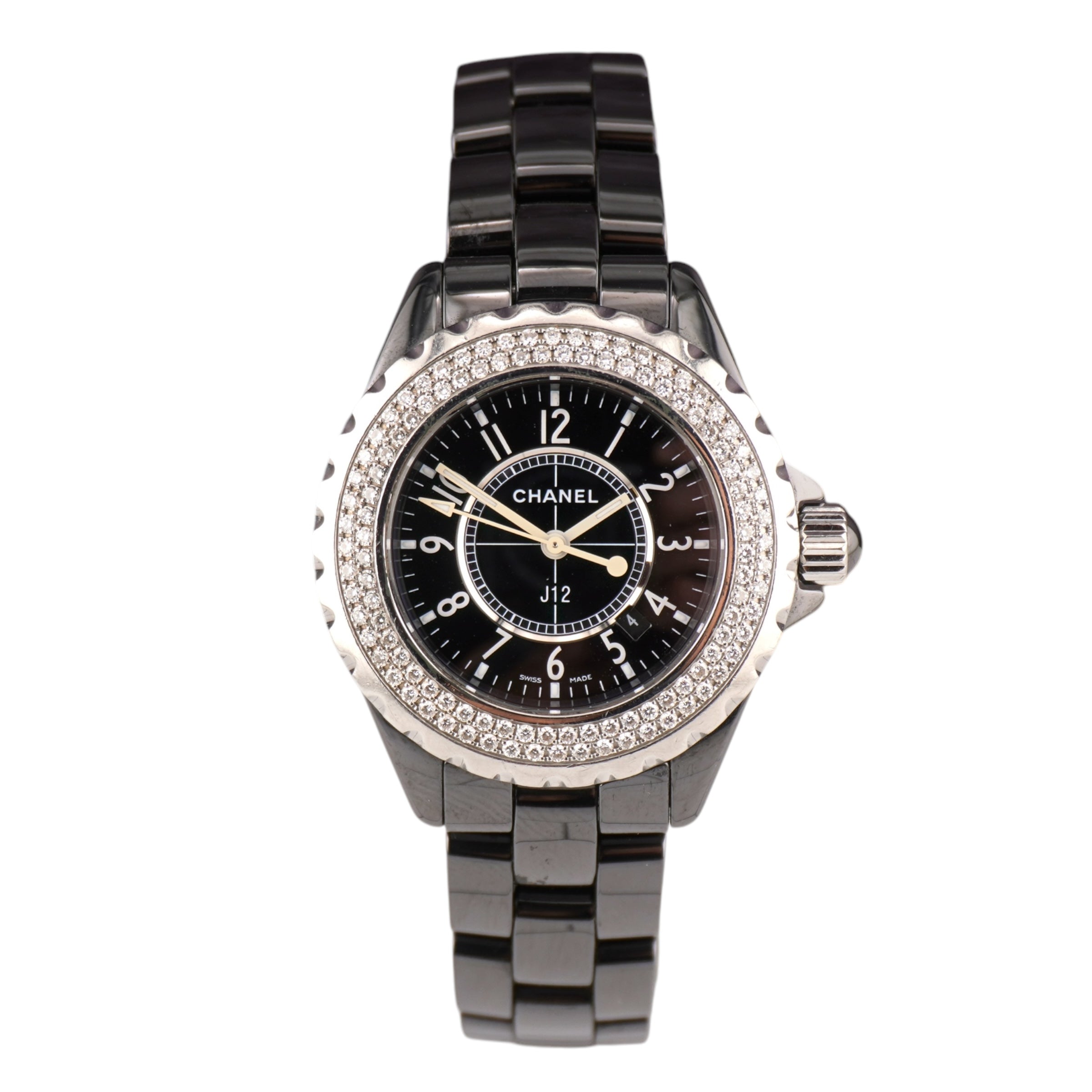 Chanel J12 Black 33mm Black Dial Factory Diamond Bezel Ceramic & Stainless steel Watch Watch H0949