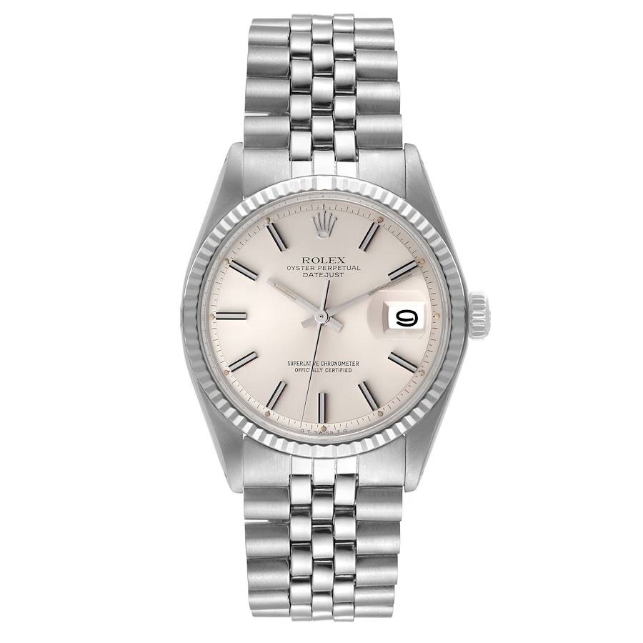 Rolex Datejust 36mm Silver Dial 14k White Gold Fluted Bezel Stainless Steel Jubilee Watch 1603